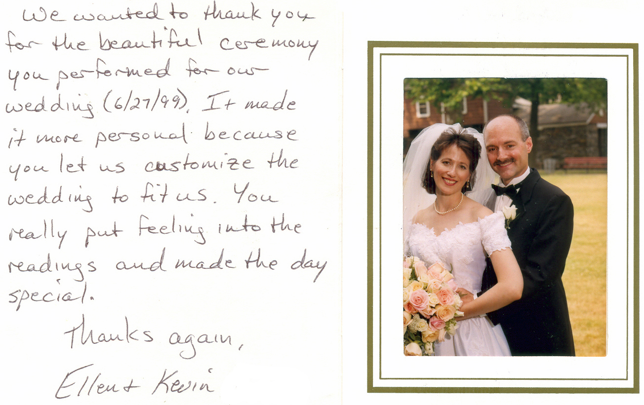 New York Wedding Officiants Testimonial from Bride and Groom. All Reviews